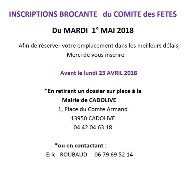 Cadolive Vide grenier annuel 1ER mai